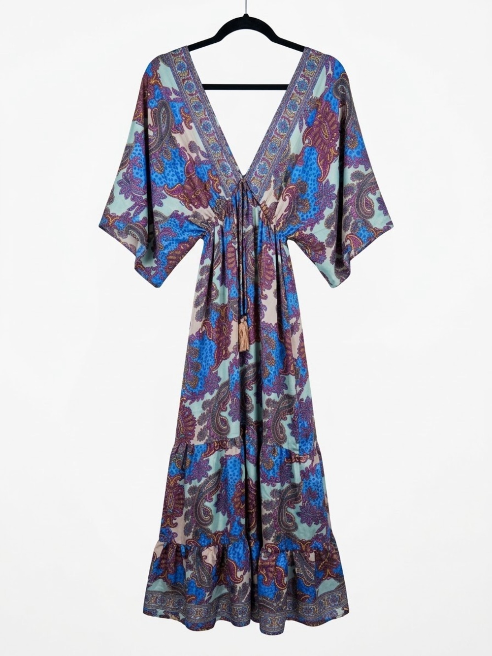 Paisley V-Neck Maxi Dress in Blue and Purple
